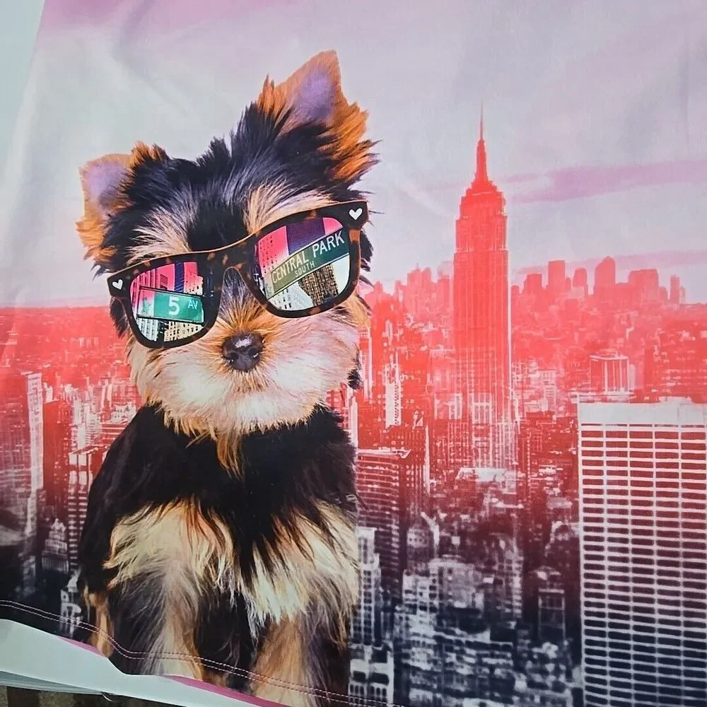 Justice Cold Shoulder Dress Kids 14/16 Pink Yorkie NYC‎ Skyline Ombre Puppy Core